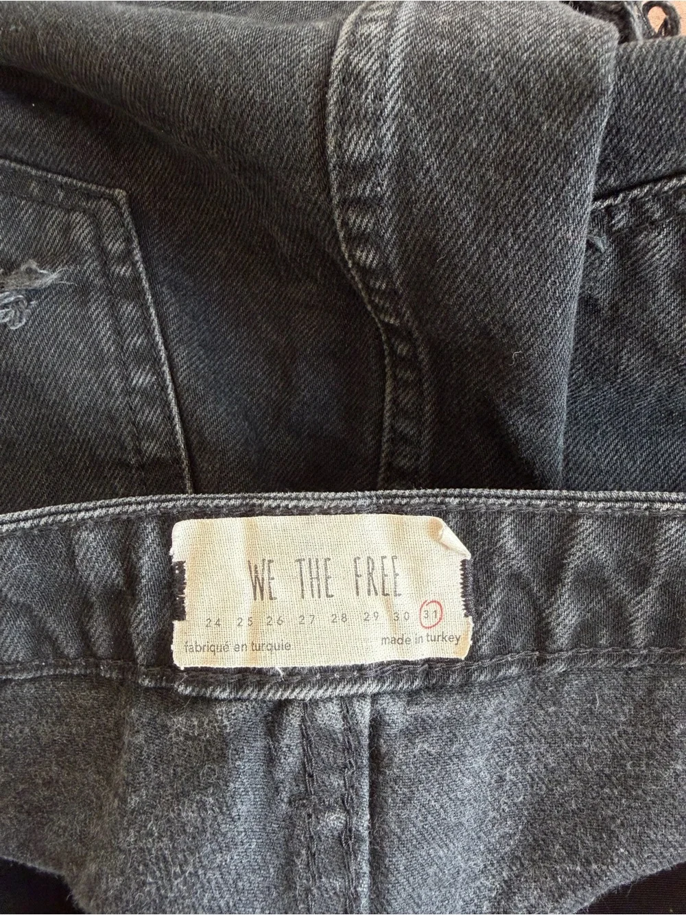 Free People We The Free Black Distressed Denim Mini Skirt Size 31